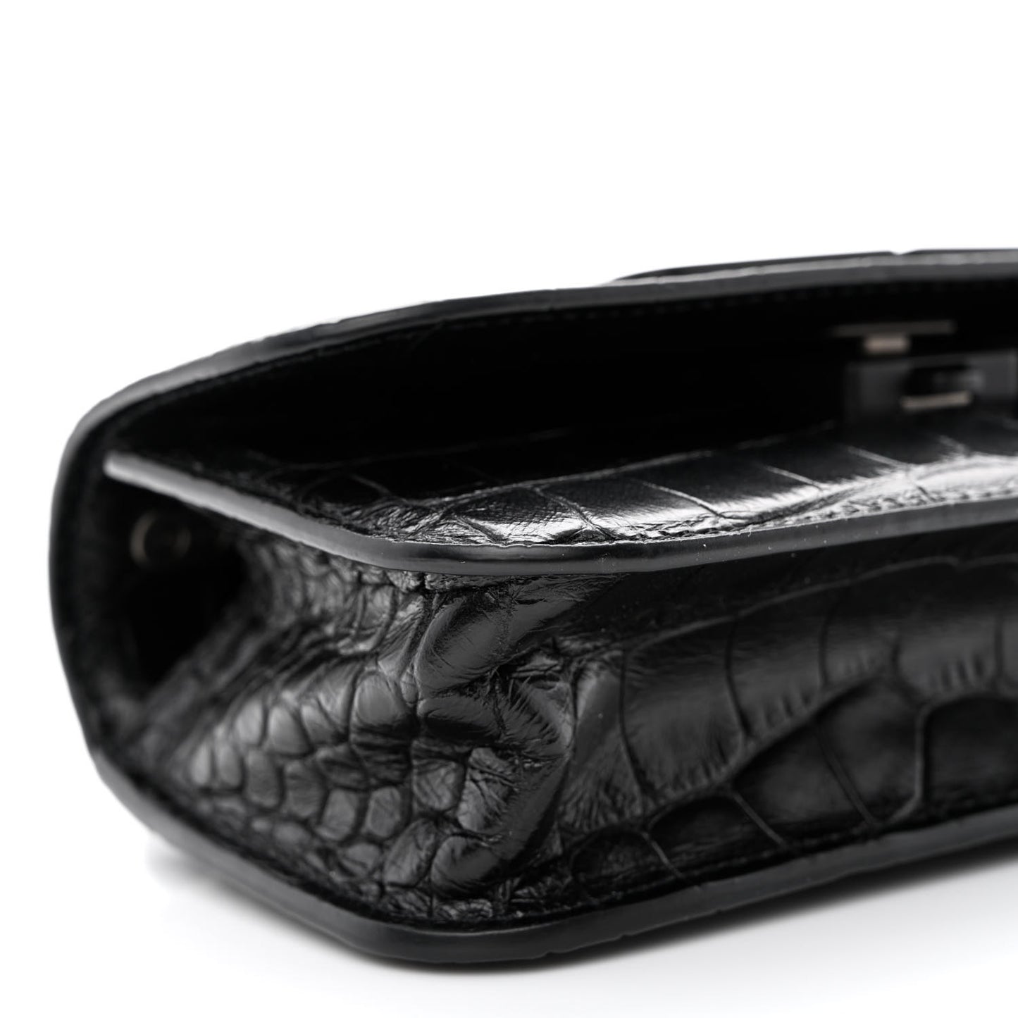 Extra Supple Calfskin Monochrome Crocodile Embossed Gossip Chain Bag XS Black