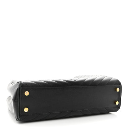 Saint Laurent Grain De Poudre Matelasse Chevron Monogram Shopping Bag Black 4 of 14