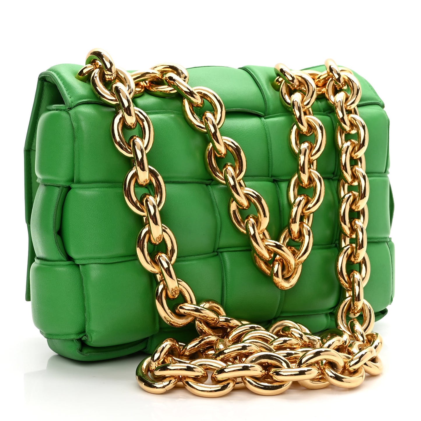 Lambskin Maxi Intreccio Padded Chain Cassette Crossbody Bag Parakeet