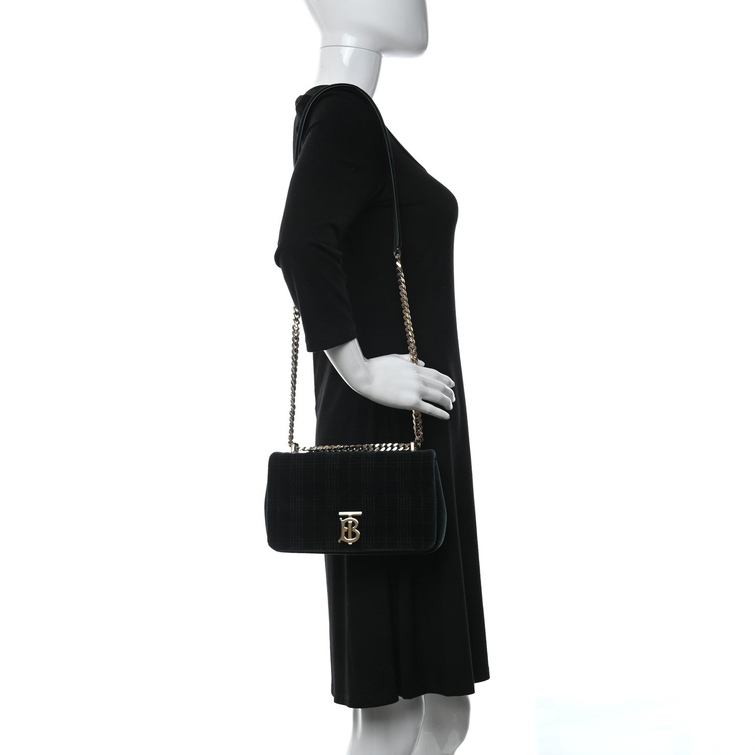 Burberry Velvet Quilted Small Lola Bag Dark Green 2 of 9