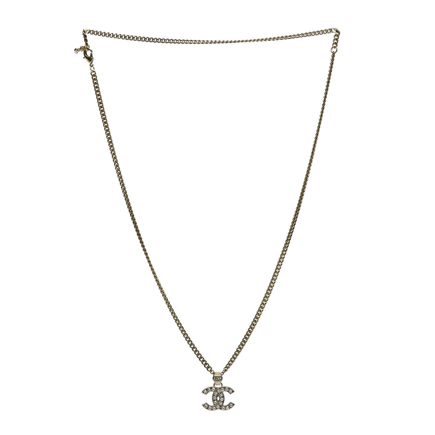 Chanel Crystal CC Pendant Necklace Gold 4 of 6
