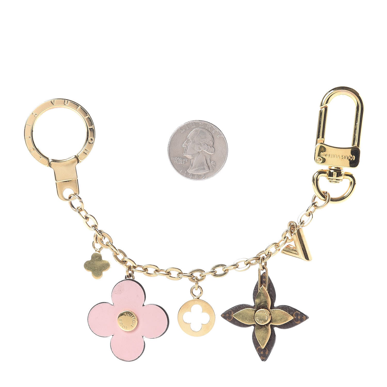 Louis Vuitton Brass Monogram Blooming Flowers Bag Charm Key Holder Rose Ballerine 2 of 5