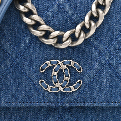 Chanel Denim Quilted Chanel 19 Wallet On Chain WOC Blue 9 of 12