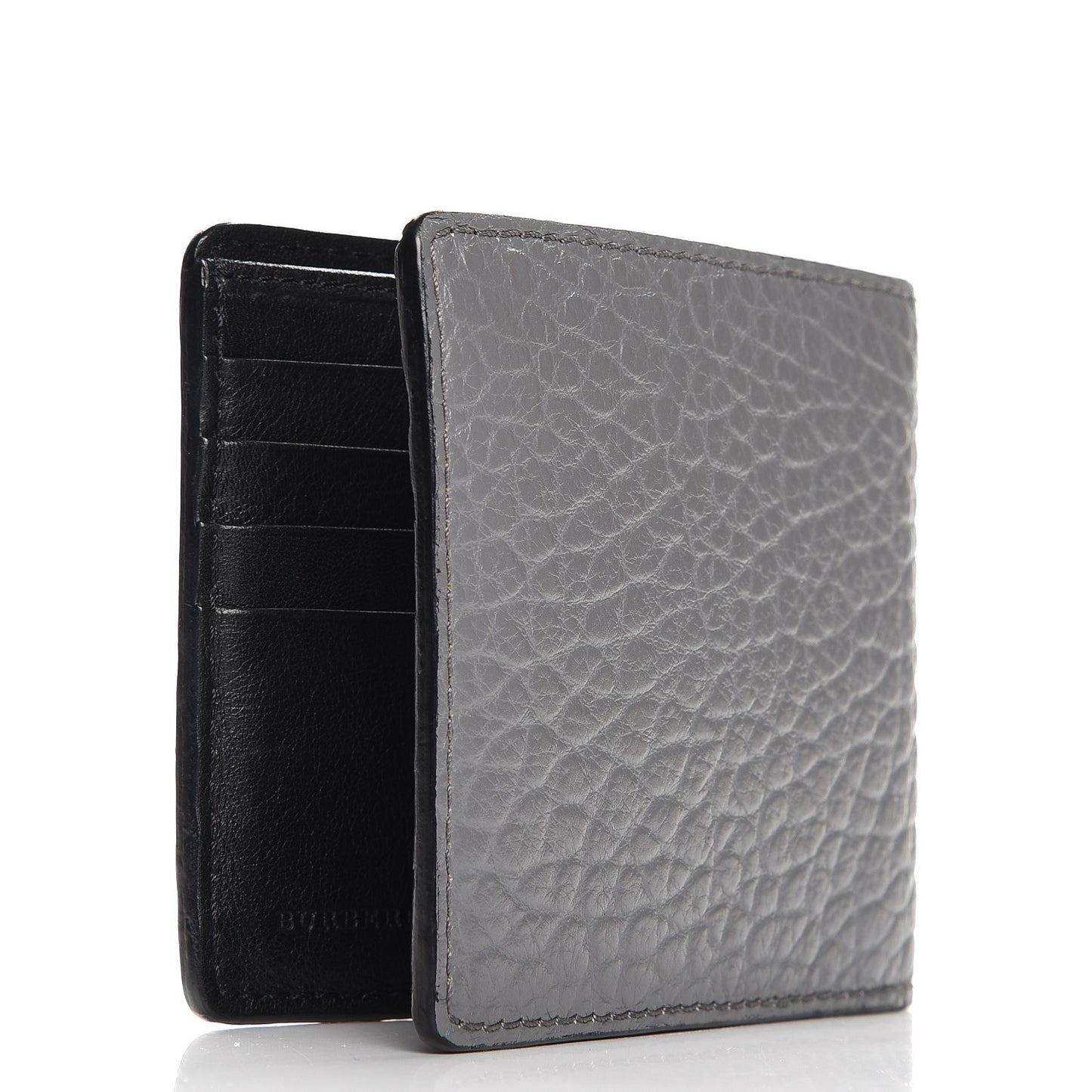 Signature Grain Calfskin Folding Wallet Stone Grey