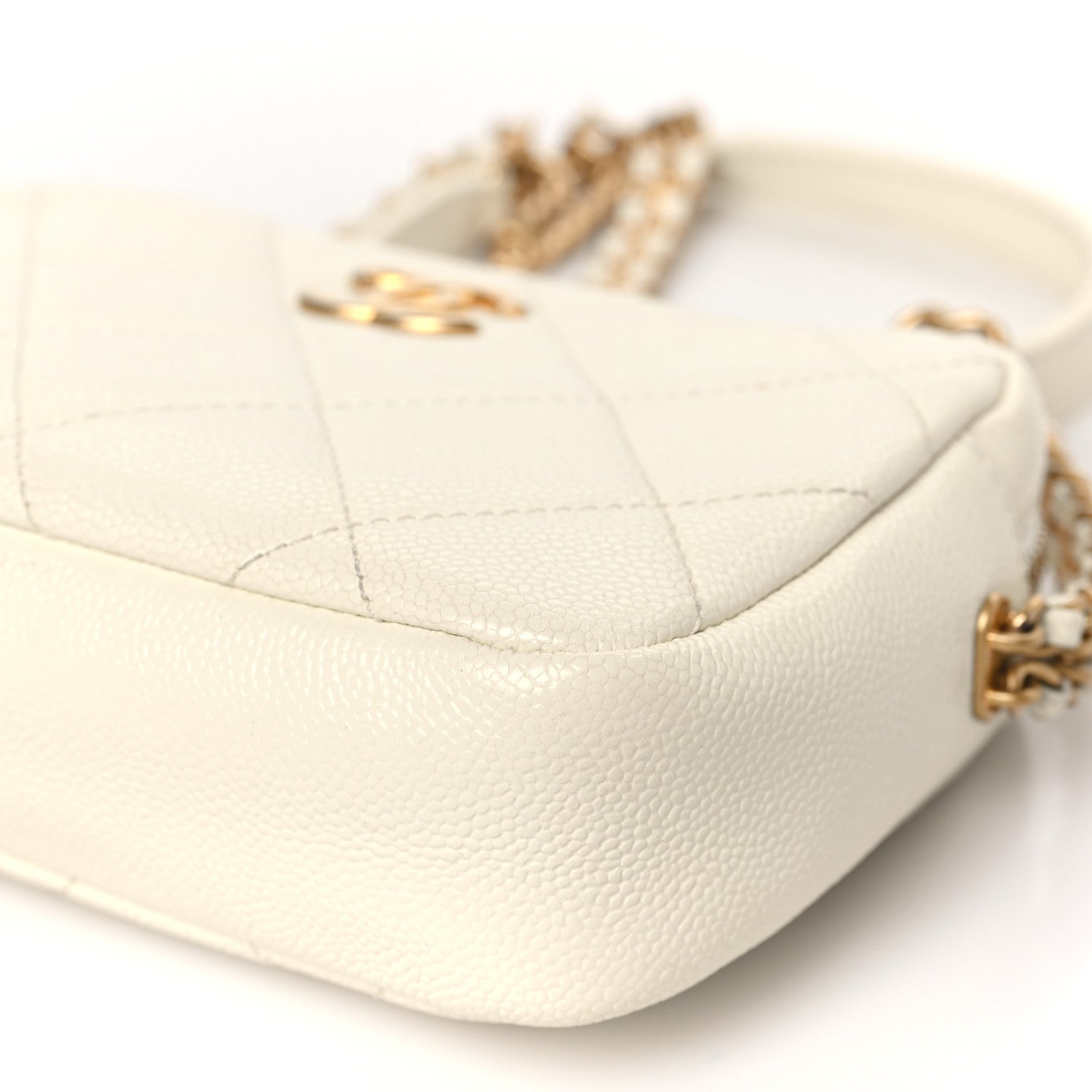 Chanel Shiny Caviar Quilted Chain Melody Camera Bag White 9 of 9