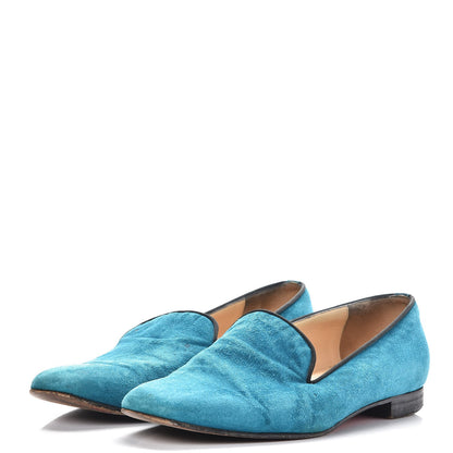 Christian Louboutin Veau Velours Henriette Flat Loafers 37.5 Peacock 3 of 9