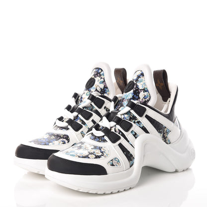 Louis Vuitton Flower Printed Calfskin Monogram LV Archlight Sneakers 36.5 Black Blue 3 of 8
