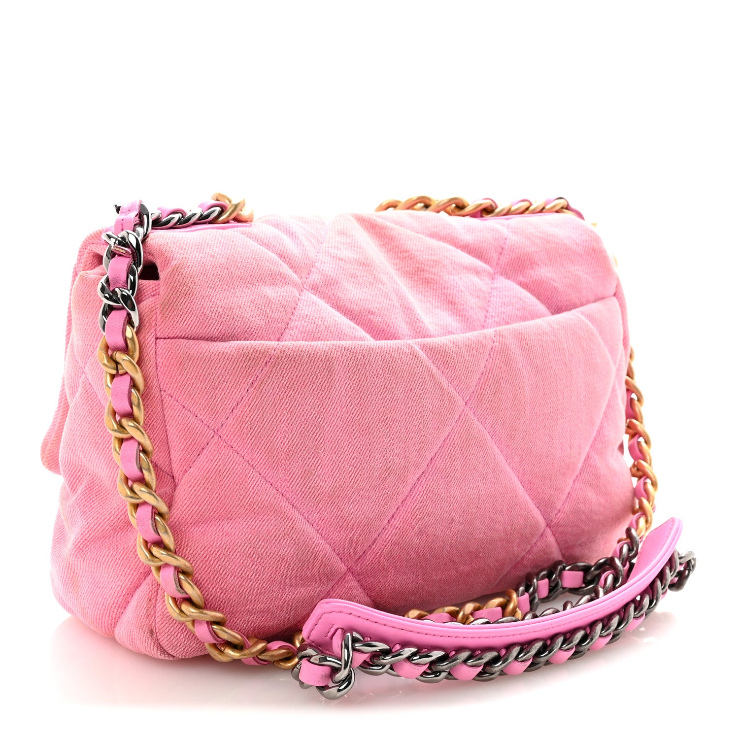 Chanel Denim Quilted Medium Chanel 19 Flap Neon Pink 3 of 10