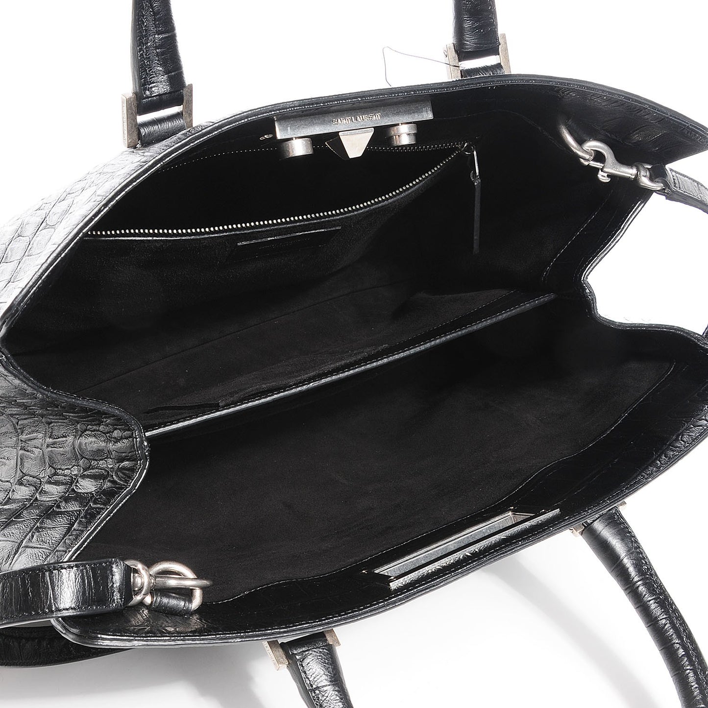 Crocodile Embossed Medium trois Class Tote Black