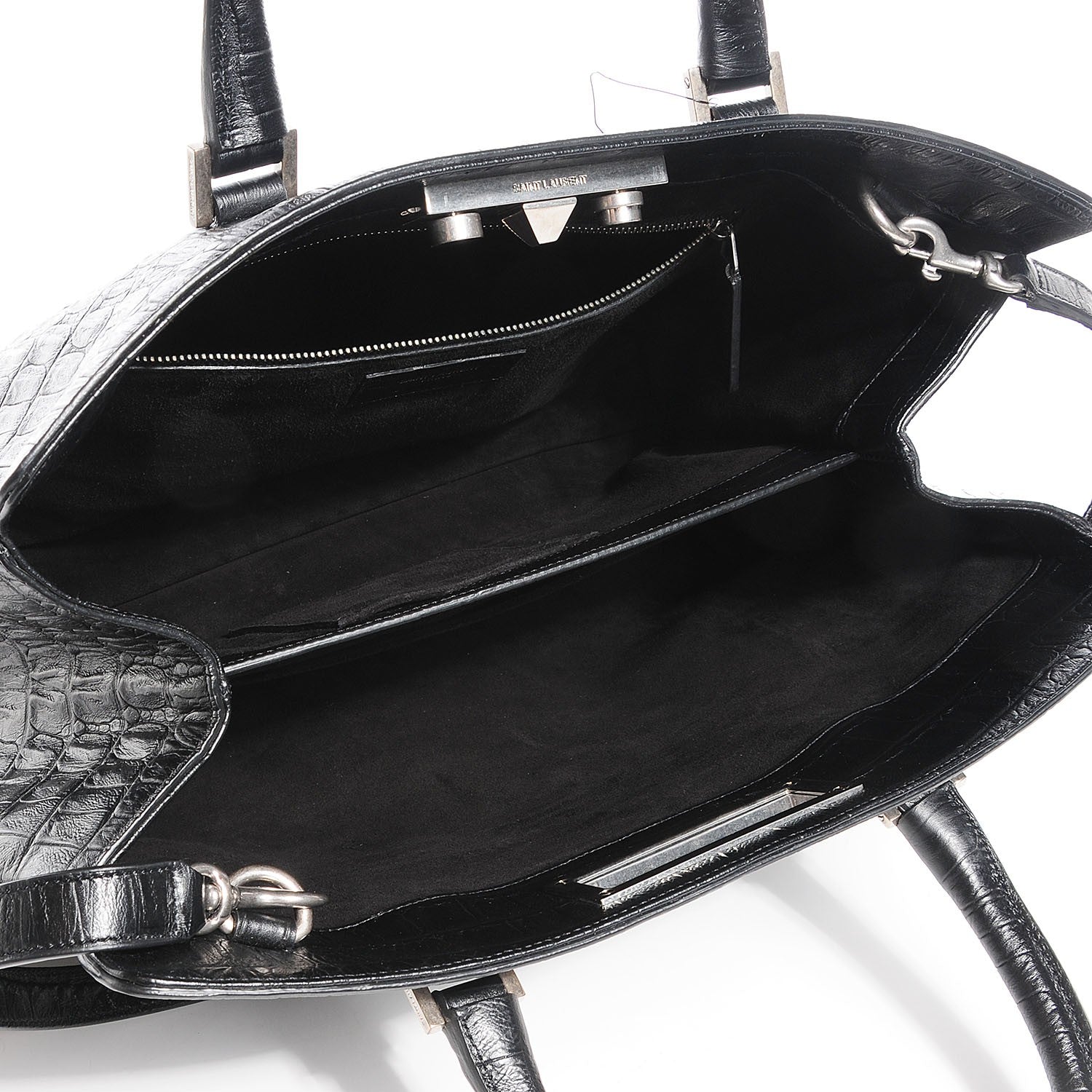 Saint Laurent Crocodile Embossed Medium trois Class Tote Black 6 of 10
