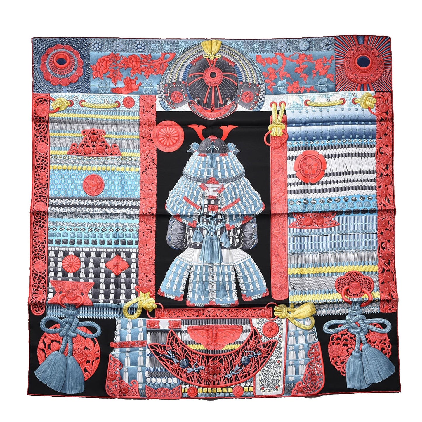 Silk Parures de Samouraïs Scarf 90 Black Rouge Blue Jean
