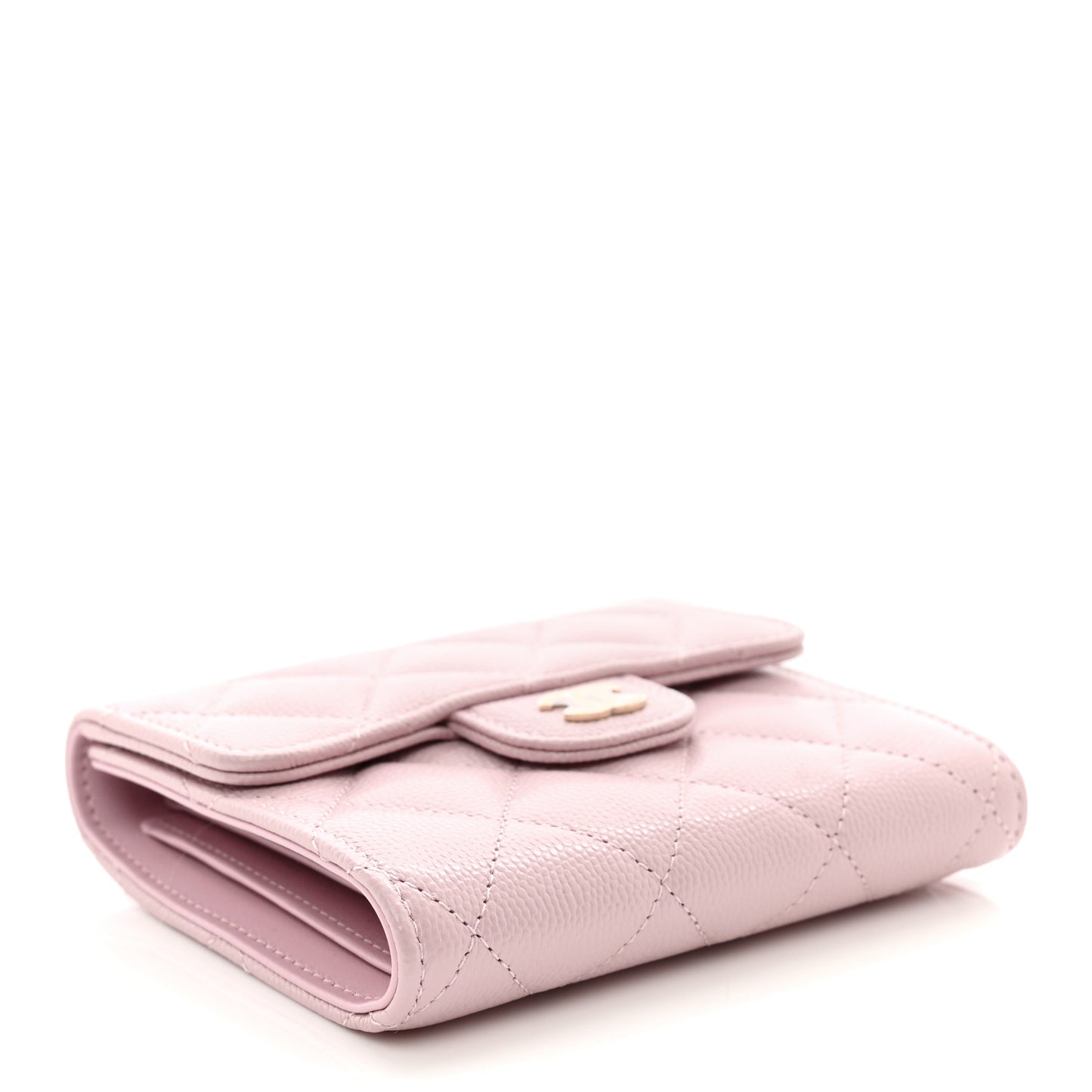 Caviar Quilted Compact Flap Wallet Light Pink