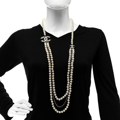Chanel Pearl Lambskin Crystal CC Vintage Allure Necklace Gold Black 2 of 6