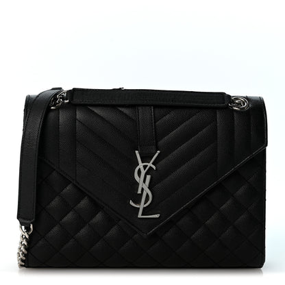 Saint Laurent Grain De Poudre Textured Mixed Matelasse Triquilt Medium Monogram Satchel Black 1 of 13