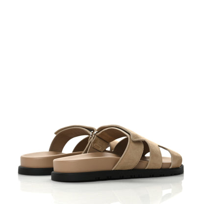 Hermes Suede Goatskin Womens Chypre Sandals 37.5 Beige Argile 4 of 9