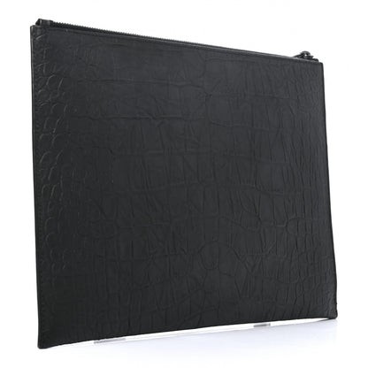 Saint Laurent Calfskin Crocodile Embossed Monogram iPad Case Black 3 of 7