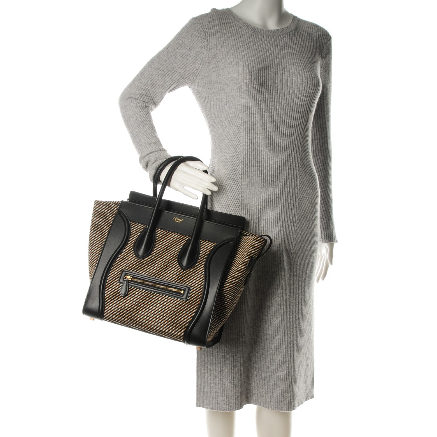 Celine Twill Smooth Calfskin Mini Luggage Dune Black 2 of 8