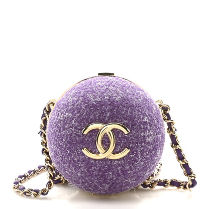 Chanel Tweed Minaudiere Round Chain Clutch Purple 1 of 11
