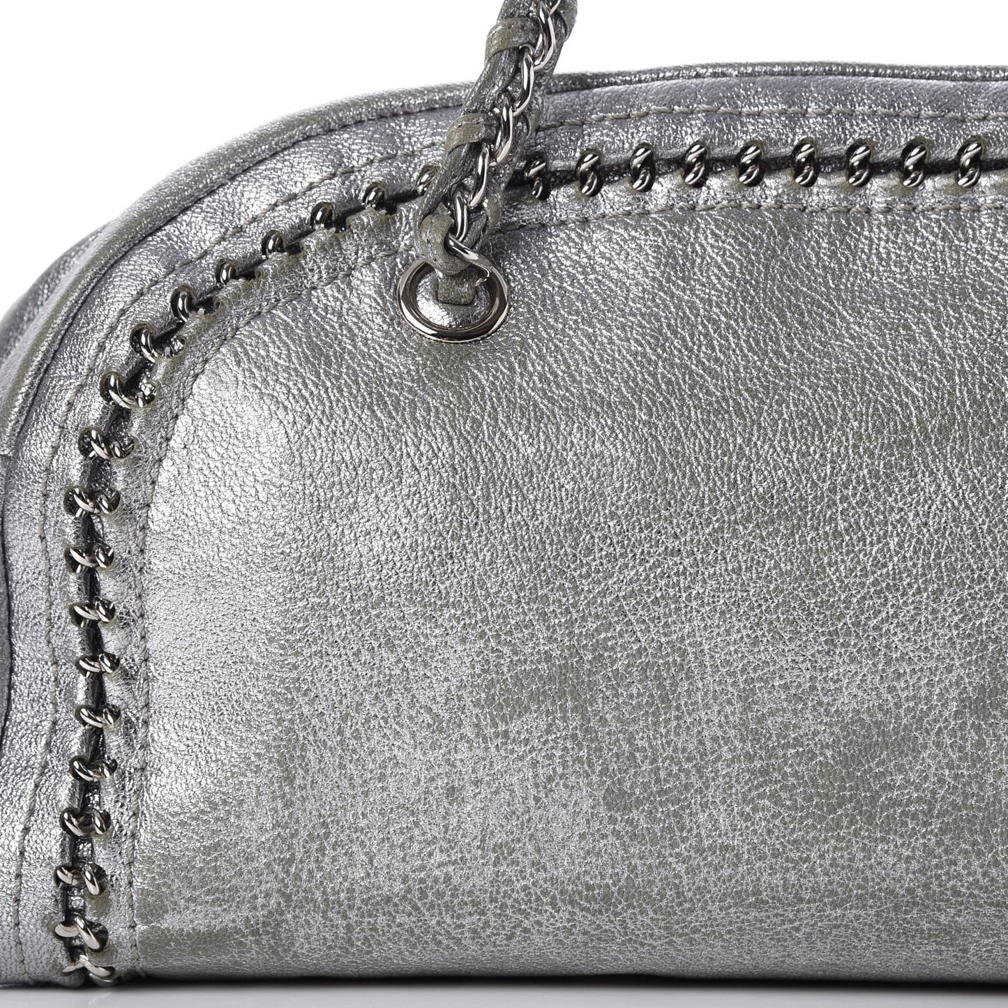 Metallic Goatskin Medium Luxe Ligne Bowler Tote Silver