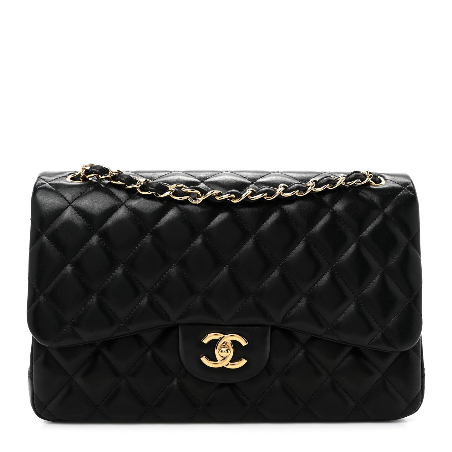 Lambskin Quilted Jumbo Double Flap Black