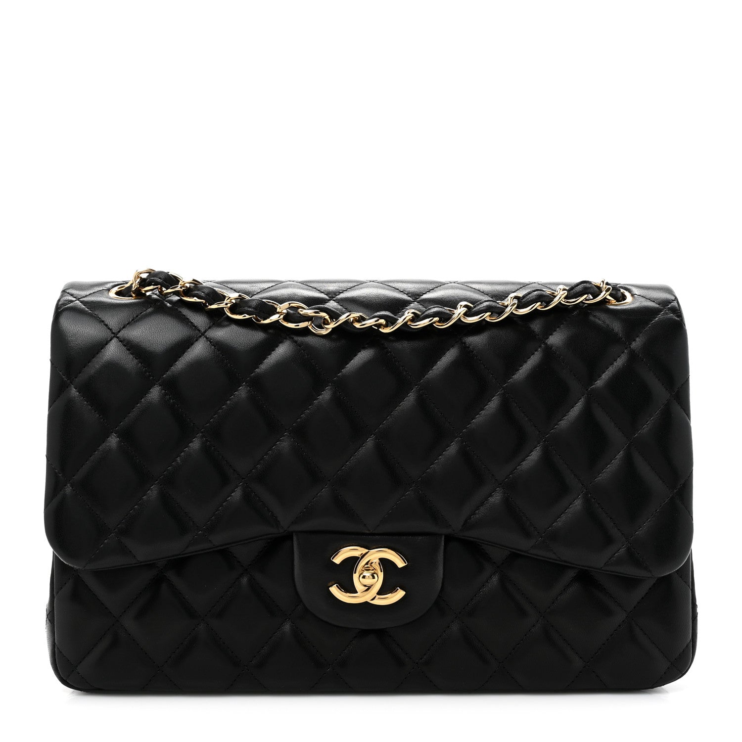 Chanel Lambskin Quilted Jumbo Double Flap Black 1 of 12