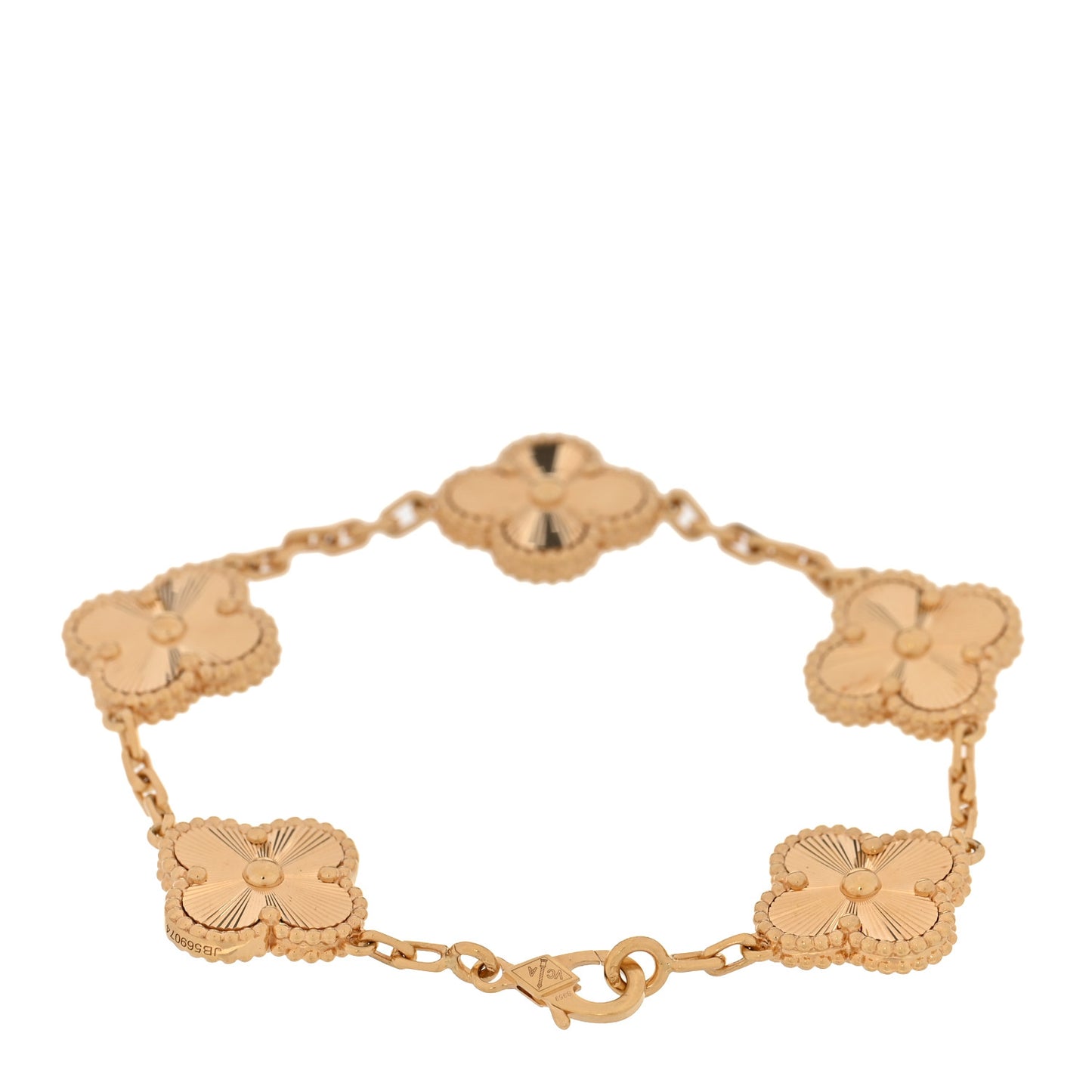 18K Yellow Gold 5 Motifs Guilloche Vintage Alhambra Bracelet