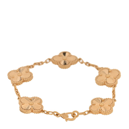 Van Cleef & Arpels 18K Yellow Gold 5 Motifs Guilloche Vintage Alhambra Bracelet 2 of 6