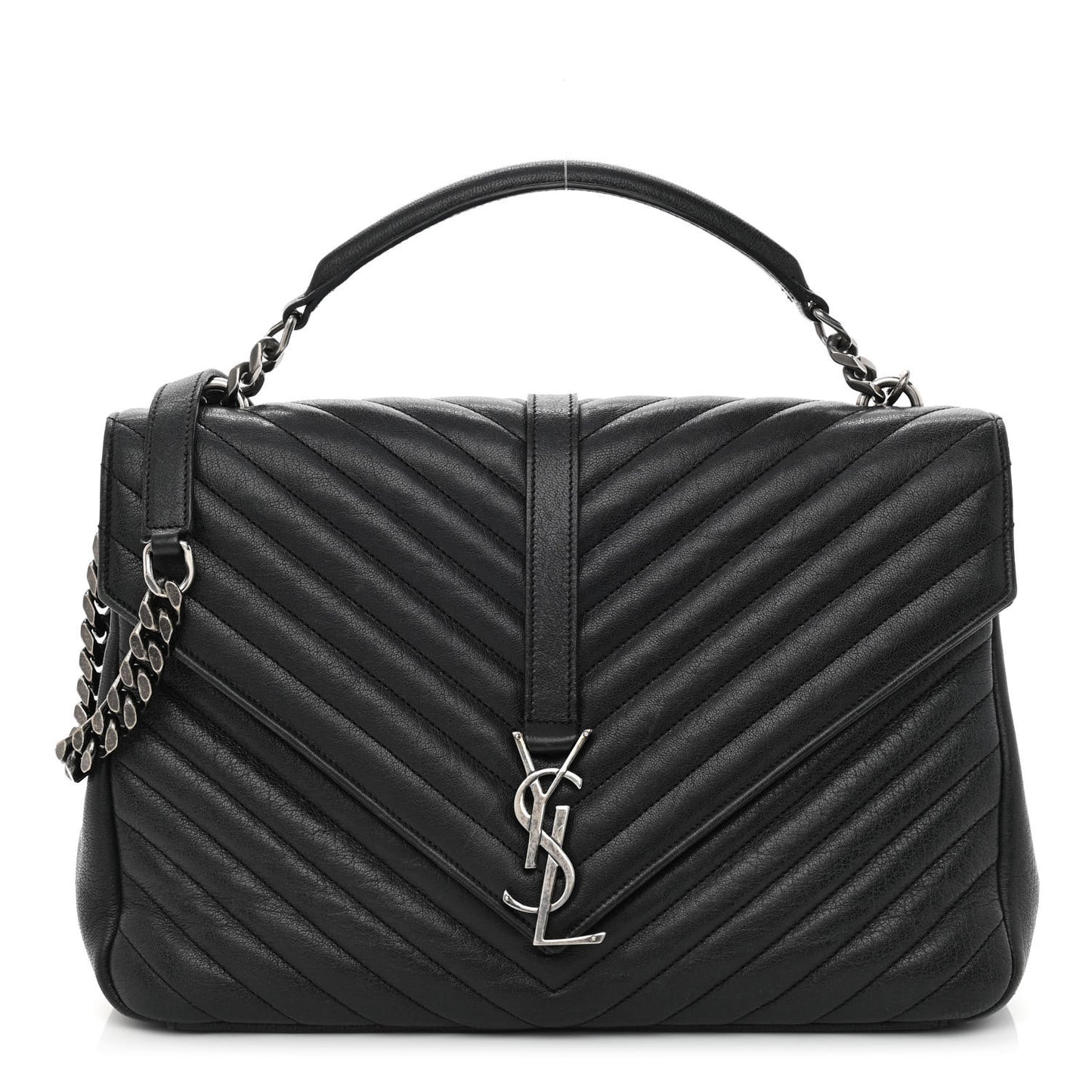 Sheepskin Matelasse Chevron Monogram Large College Satchel Black