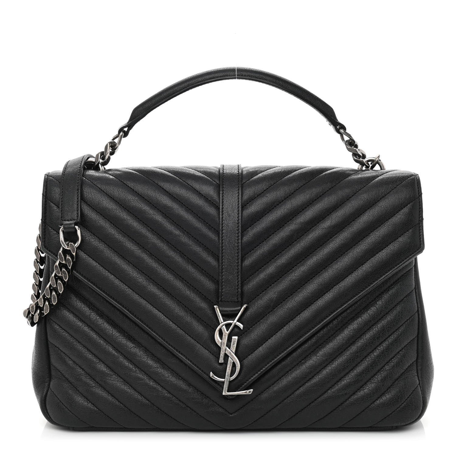 Saint Laurent Sheepskin Matelasse Chevron Monogram Large College Satchel Black 1 of 9