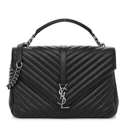 Saint Laurent Sheepskin Matelasse Chevron Monogram Large College Satchel Black 1 of 9