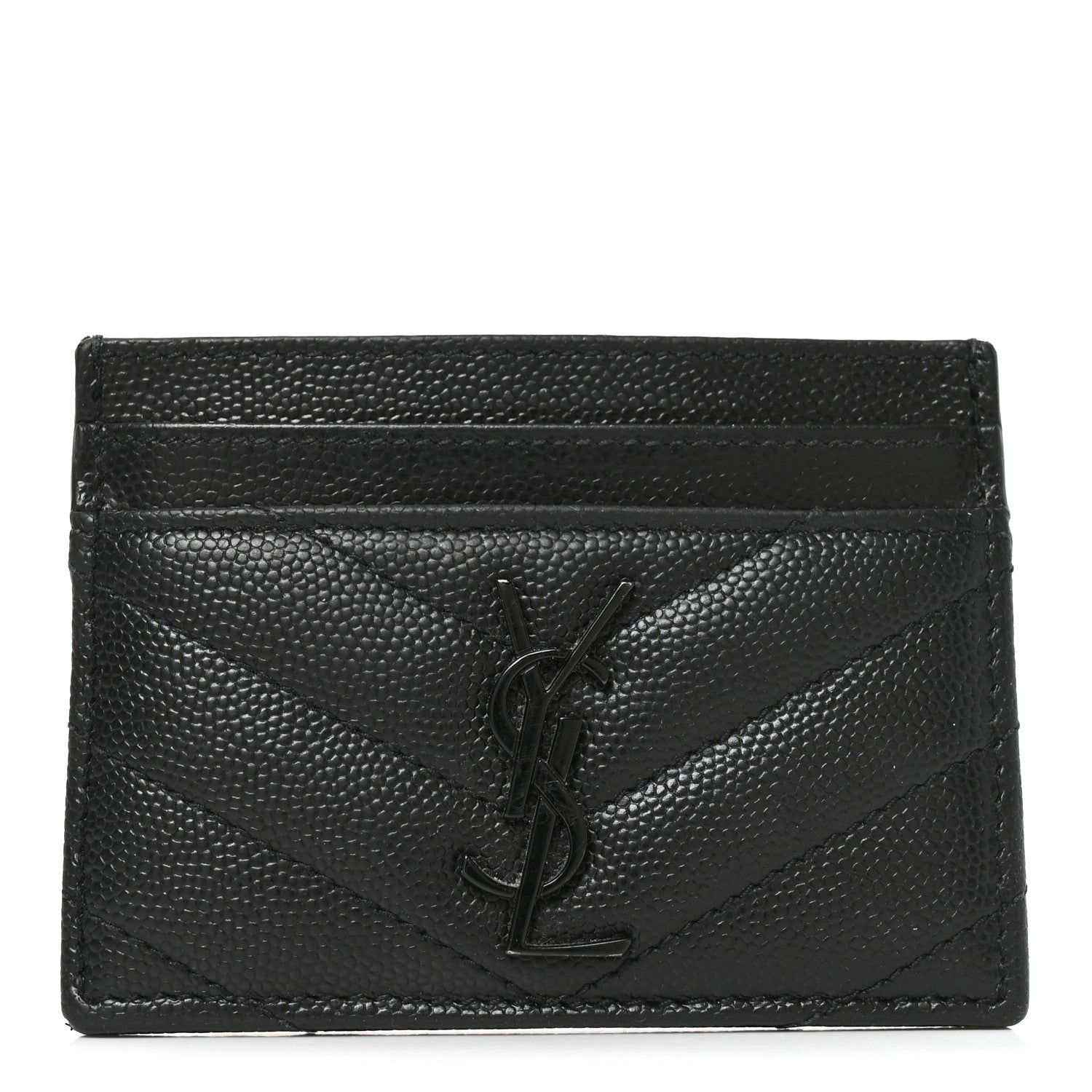 Saint Laurent Grain De Poudre Matelasse Chevron Monochrome Monogram Credit Card Case Black 1 of 8