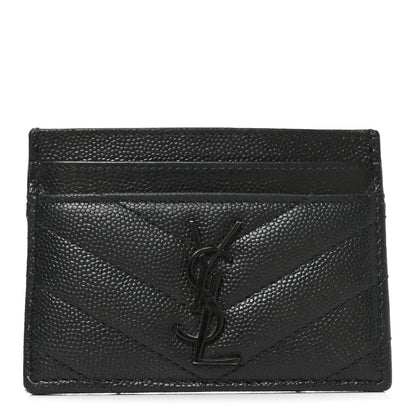 Saint Laurent Grain De Poudre Matelasse Chevron Monochrome Monogram Credit Card Case Black 1 of 8