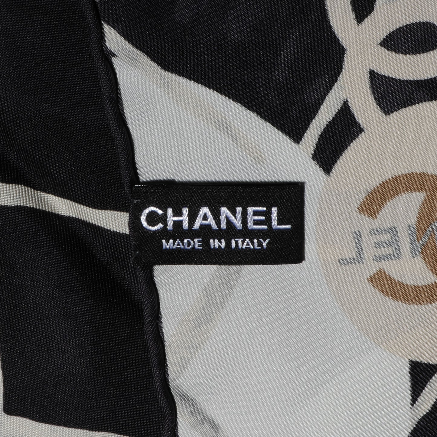 Silk CC Logo Camellia Scarf White Black