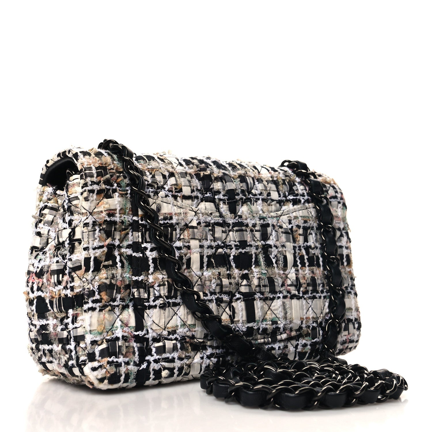 Chanel Tweed Quilted Mini Rectangular Flap White Black Multicolor 3 of 11