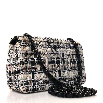 Chanel Tweed Quilted Mini Rectangular Flap White Black Multicolor 3 of 11