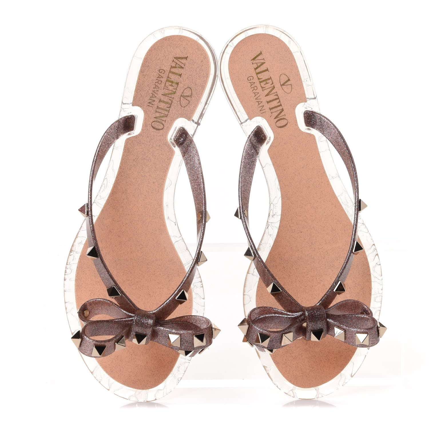 Valentino Garavani PVC Jelly Glitter Rockstud Bow Thong Sandals 36 Multicolor 10 of 18
