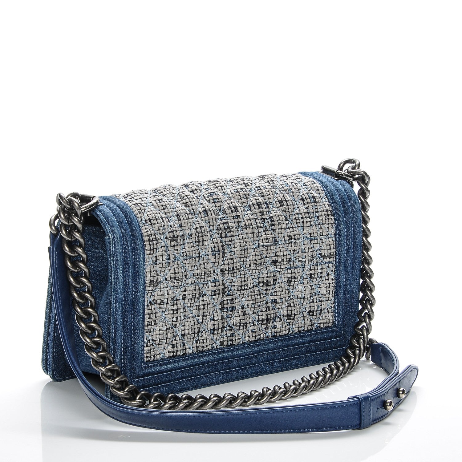 Chanel Tweed Denim Medium Boy Flap Dark Blue 3 of 7