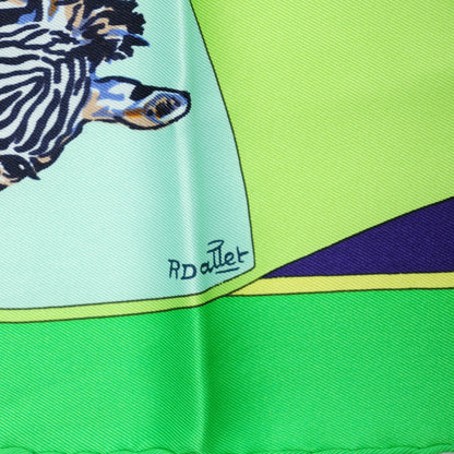 Hermes Silk Les Zebras Scarf 70 Vert Pistache Bleu 3 of 5