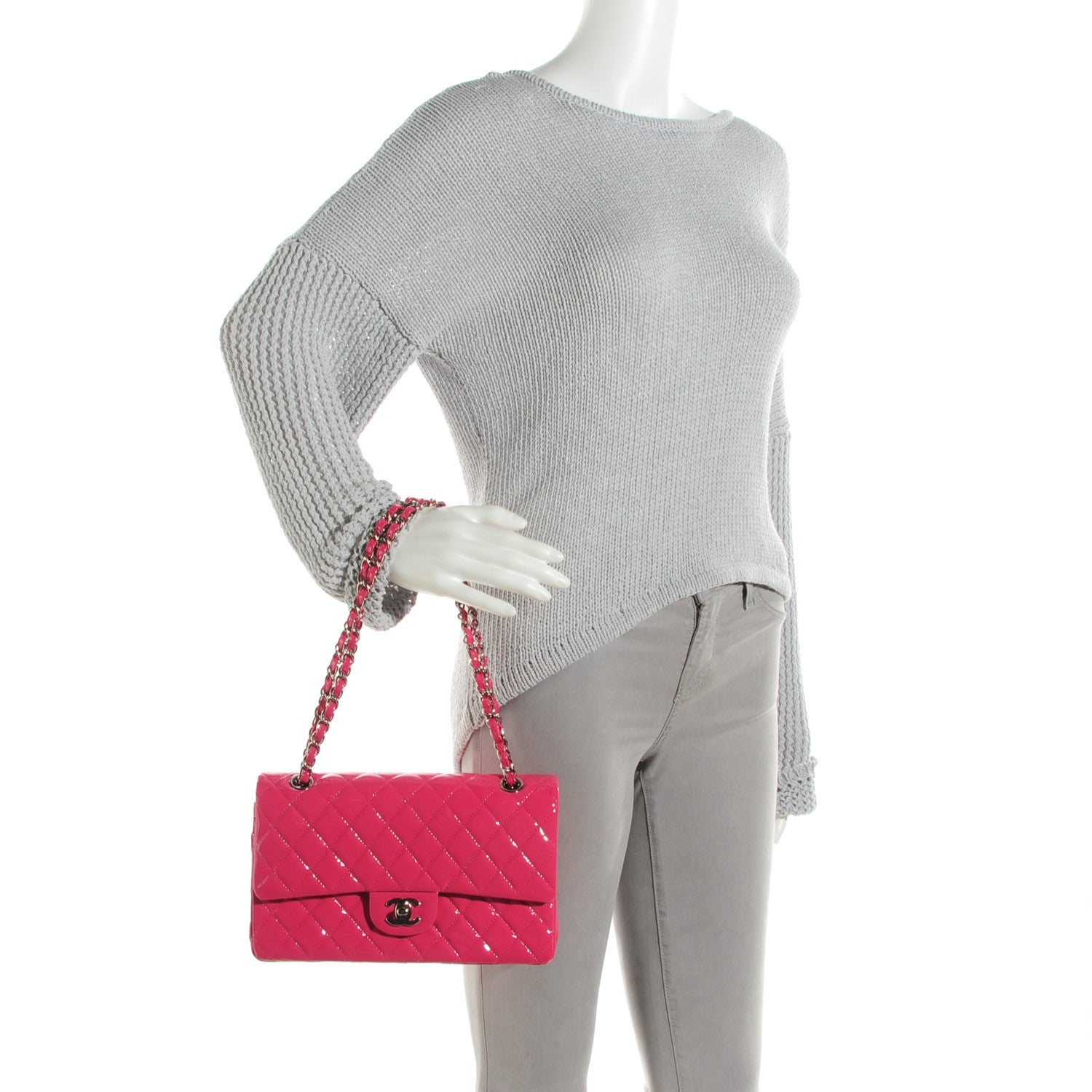 Chanel Patent Quilted Medium Double Flap Fuchsia 2 of 7
