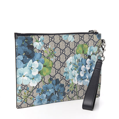 Gucci GG Supreme Monogram Blooms Small Zip Wristlet Pouch Beige Blue Black 2 of 6