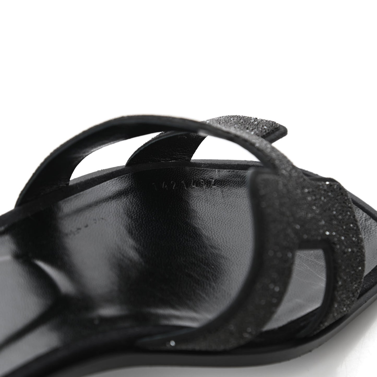 Suede Goatskin Crystal Powder Oran Sandals 38 Black