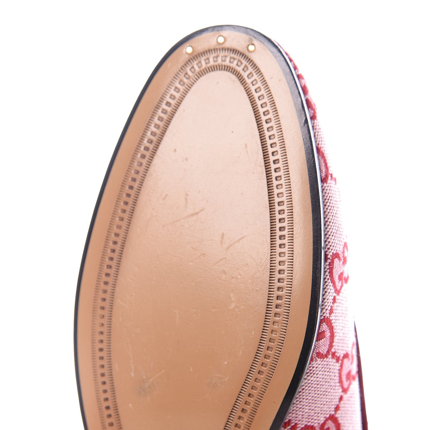 Canvas GG Monogram Horsebit Womens Jordaan Loafers 37.5 Gardenia Hibiscus Red