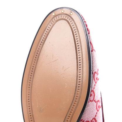 Gucci Canvas GG Monogram Horsebit Womens Jordaan Loafers 37.5 Gardenia Hibiscus Red 12 of 13