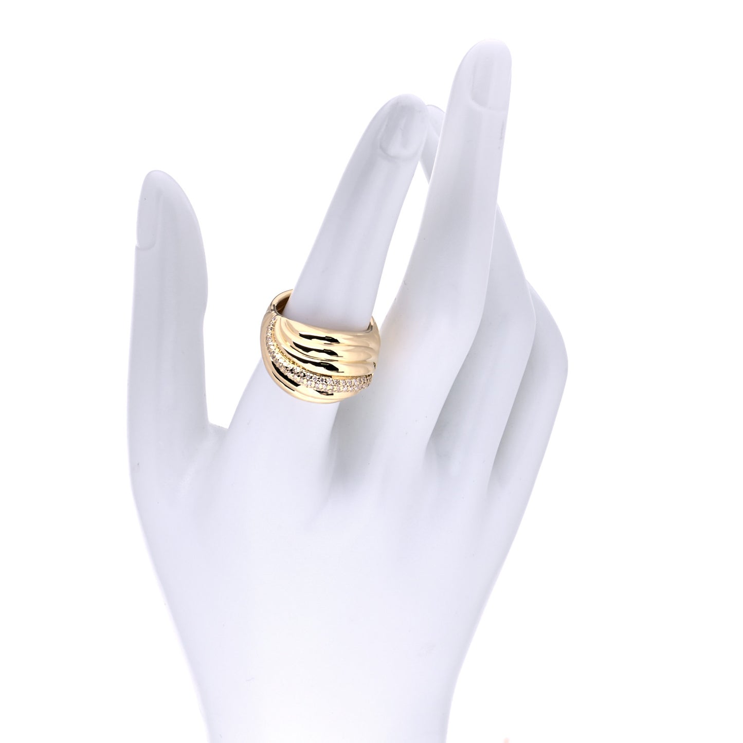 18K Yellow Gold Diamond Sculpted Cable Ring 56 7.5