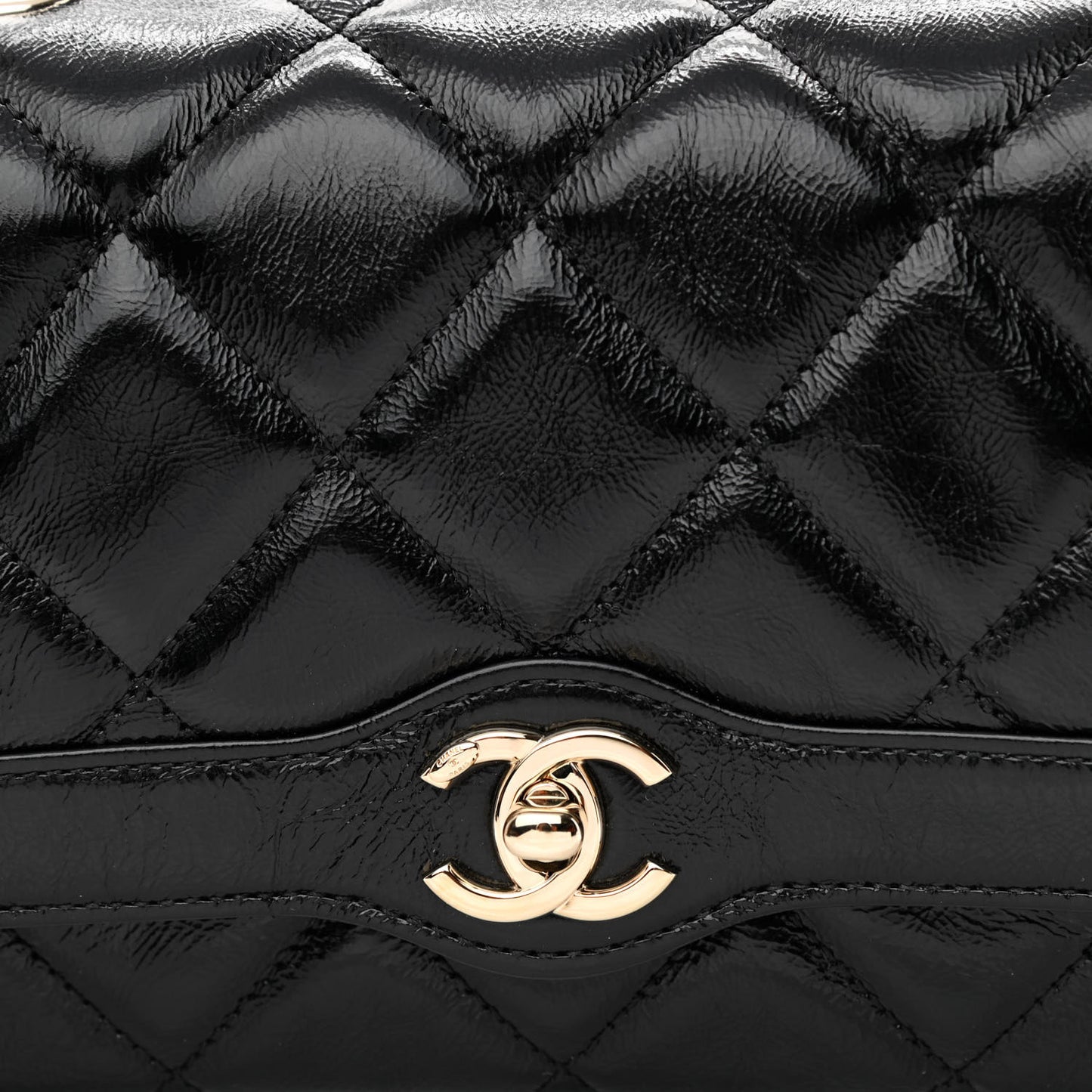 Crumpled Glazed Lambskin Quilted Mini Flap Black