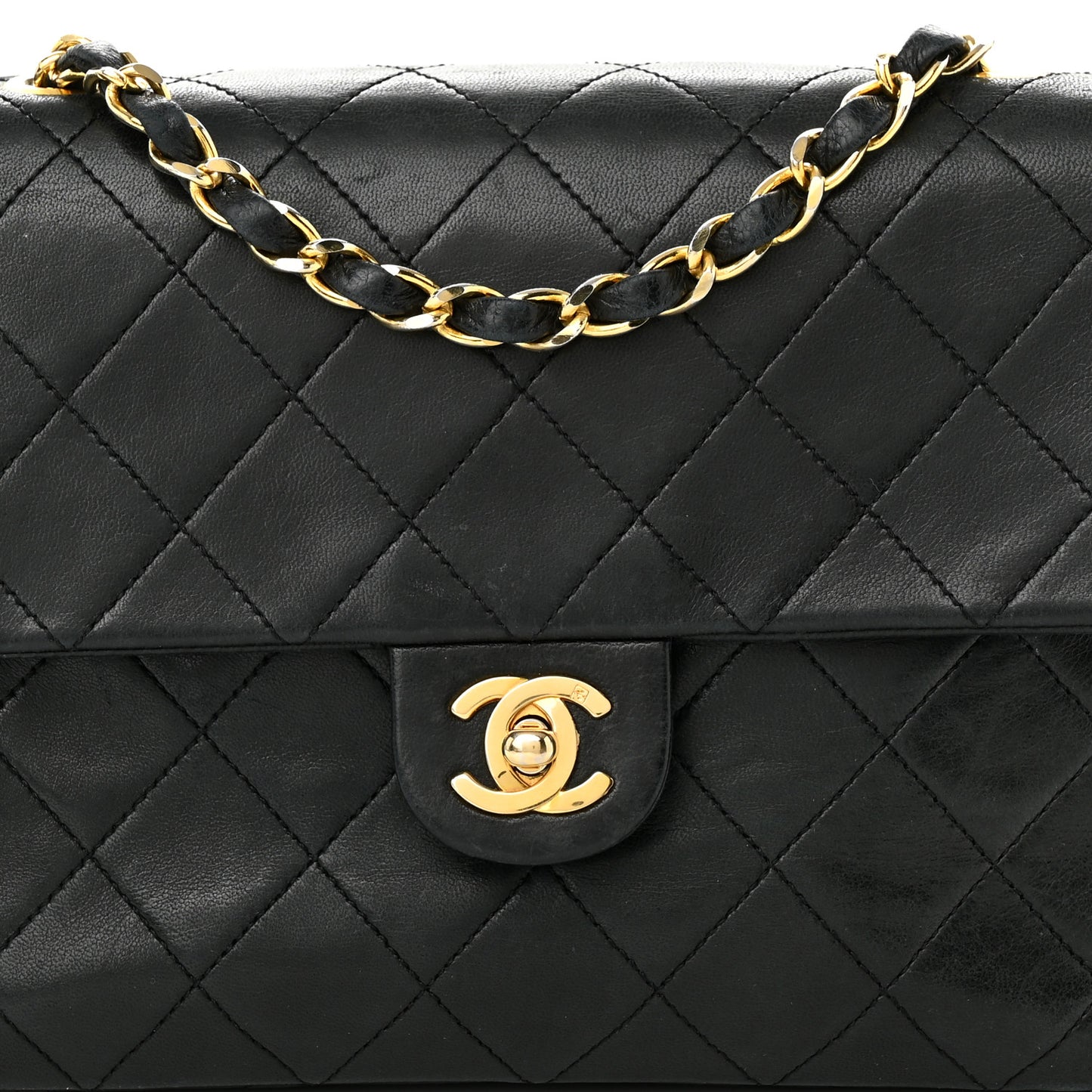 Lambskin Quilted Small Single Flap Black