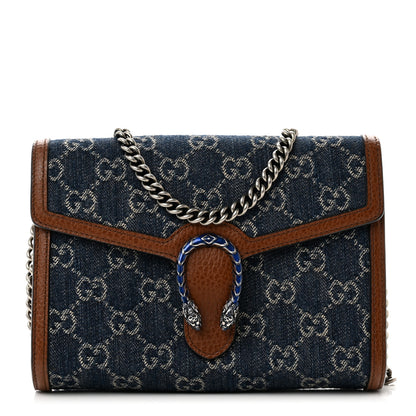 Gucci New Denim GG Monogram Dollar Calfskin Enamel Mini Dionysus Chain Wallet Blue Tea Cuir Epilog Electric Blue 1 of 9