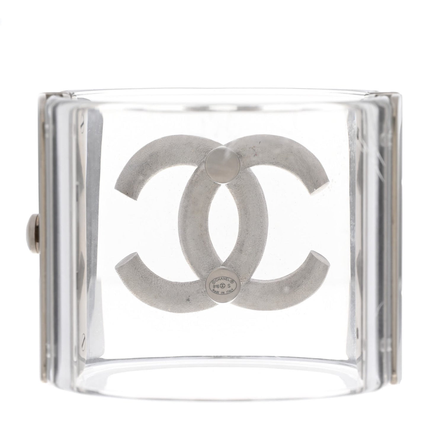 Lucite Baguette Crystal CC Cuff Transparent Silver