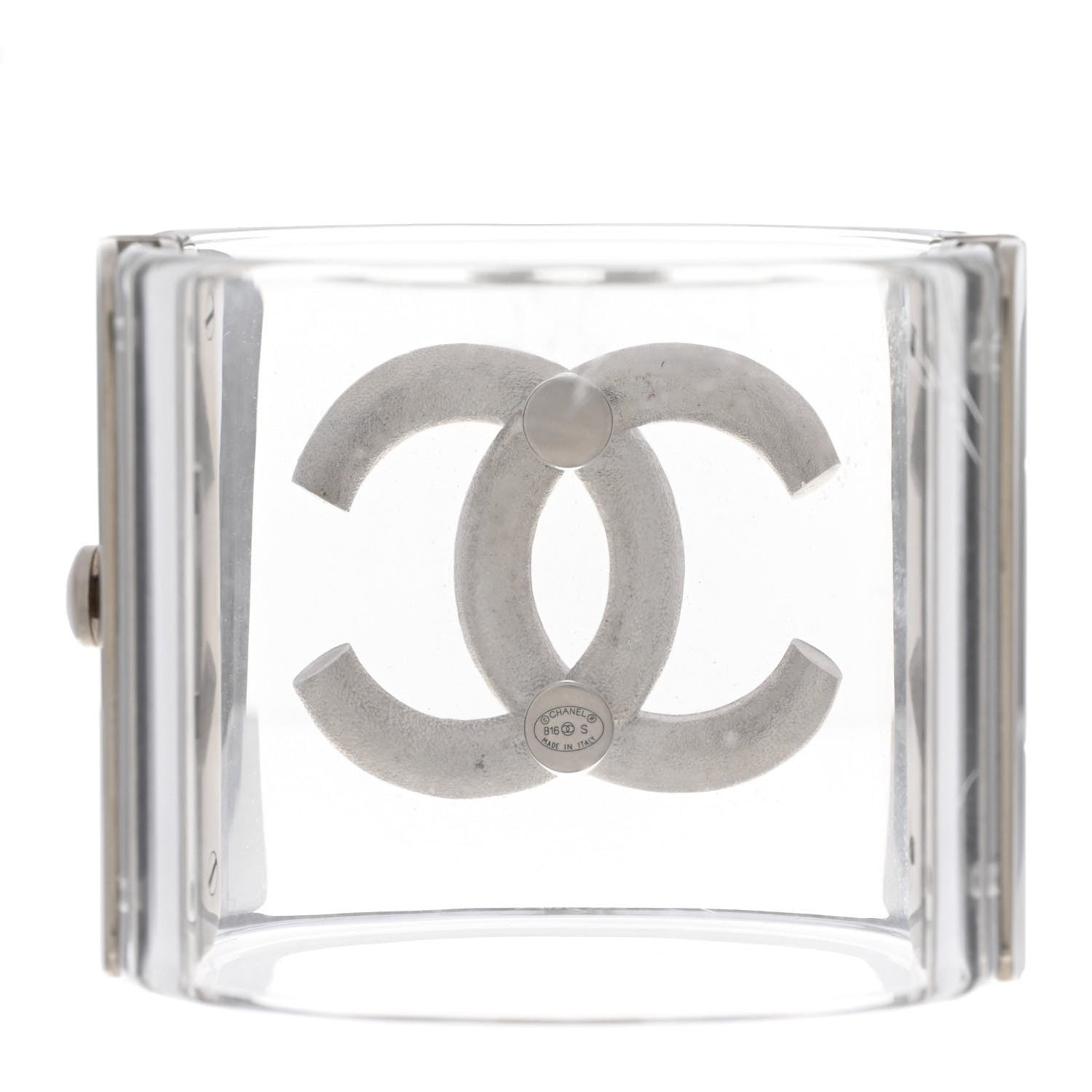 Chanel Lucite Baguette Crystal CC Cuff Transparent Silver 3 of 5