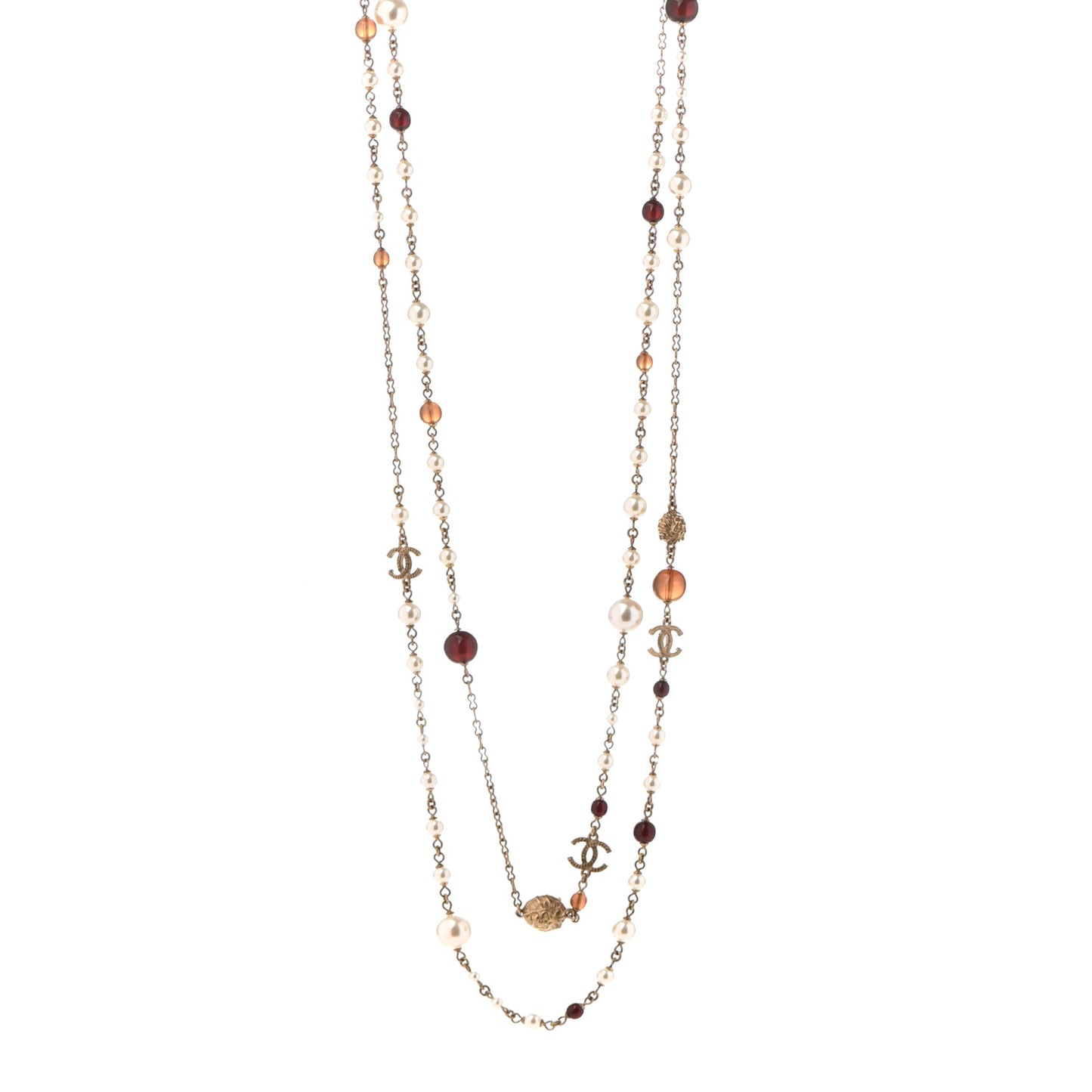 Pearl Crystal Bead CC Long Necklace Black Brown White